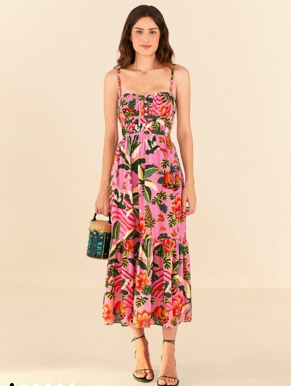 FARM Rio Pink Tropical Floral Midi Dress